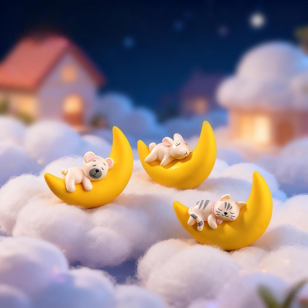 Moon Cat Rabbit Model Animal Action Figures Dollhouse Miniature Figurine Home Garden Dollhouse Decoration Accessory Toy Gift Picture Of Fairy Garden Supplies