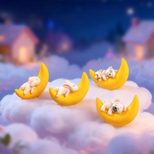 Moon Cat Rabbit Model Animal Action Figures Dollhouse Miniature Figurine Home Garden Dollhouse Decoration Accessory Toy Gift Picture Of Fairy Garden Supplies