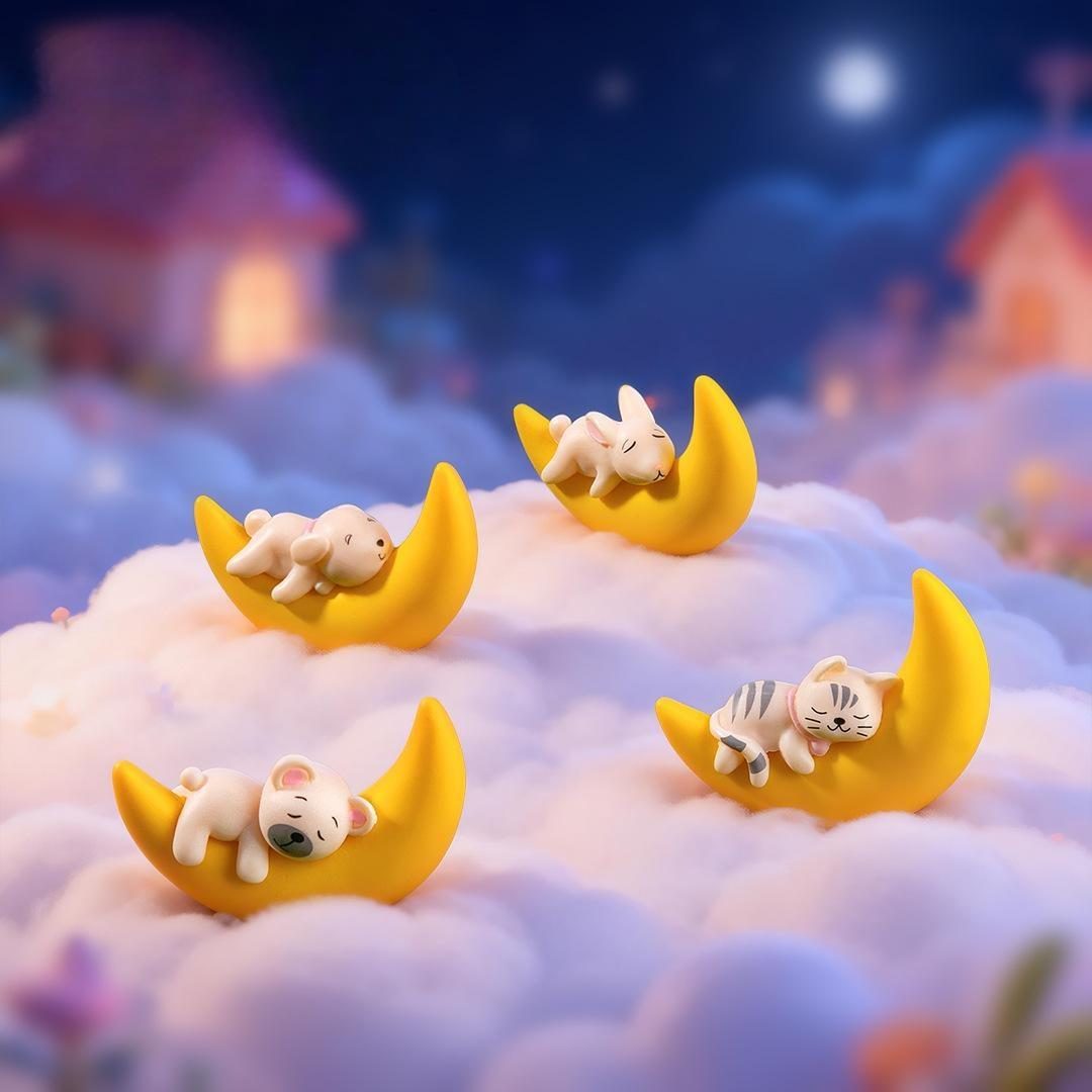 Moon Cat Rabbit Model Animal Action Figures Dollhouse Miniature Figurine Home Garden Dollhouse Decoration Accessory Toy Gift Picture Of Fairy Garden Supplies