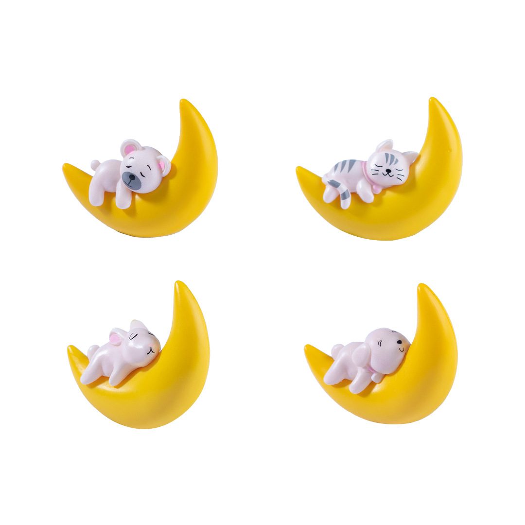 Moon Cat Rabbit Model Animal Action Figures Dollhouse Miniature Figurine Home Garden Dollhouse Decoration Accessory Toy Gift Picture Of Fairy Garden Supplies