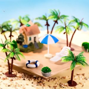 Artificial Coconut Palm Tree Miniatures Beach Sand Diorama Landscaping Model Tropical Fairy Garden Accessories Micro Landscape Terrarium Decor
