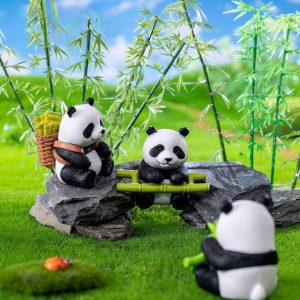 Cute Panda On Bamboo Miniature Figurine Diy Fairy Garden Accessories Micro Landscape Decor Terrarium Desktop Mini Garden Ornament