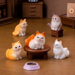 Cute Mini Cat Figurines Moss Terrarium Diy Decor Accessories Tiny Miniature Ornaments For Micro Landscape Desktop Car Interior Decorations